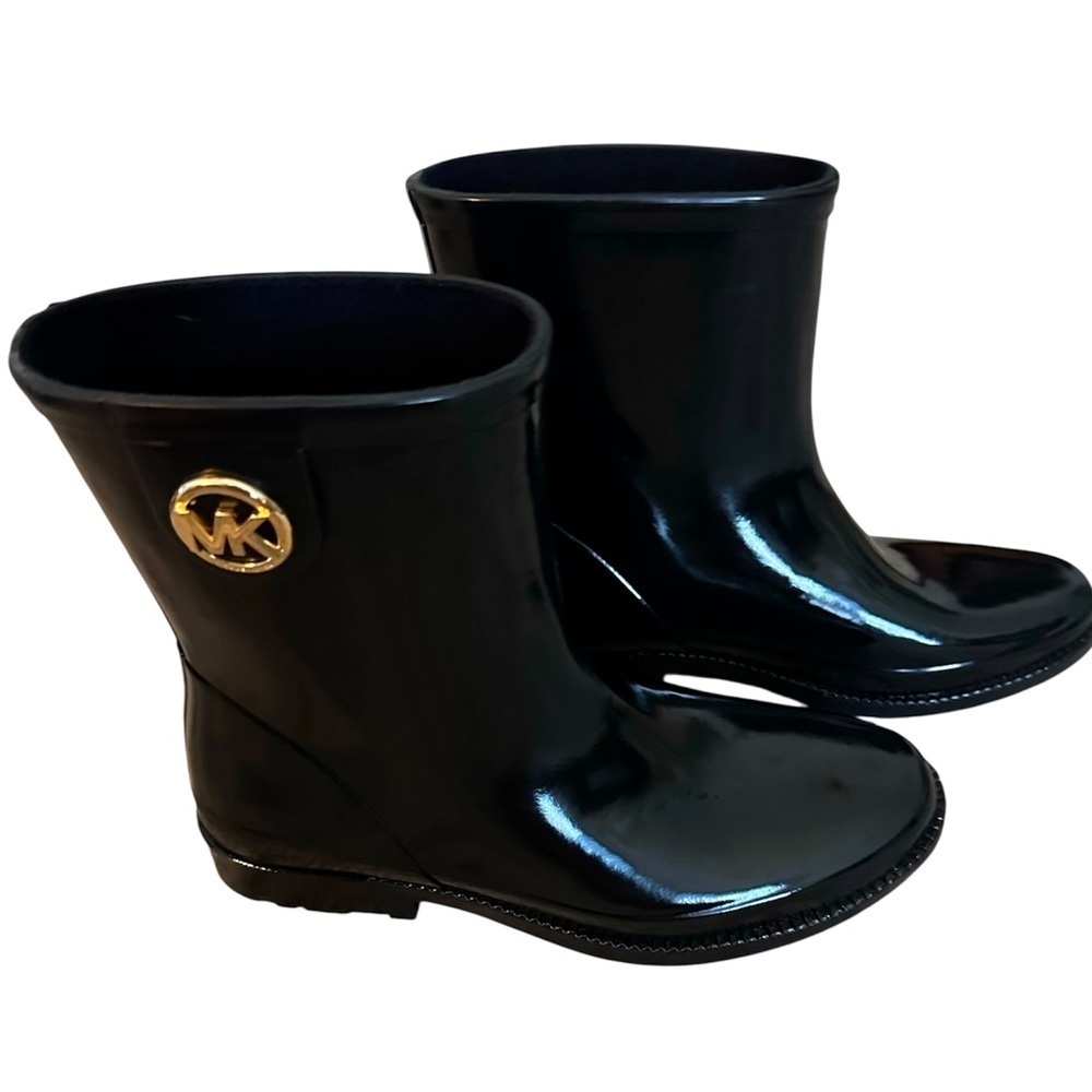 MICHAEL KORS BENJI RAIN BOOTIE/BOOTS BLACK w/ GOLD LOGO Size 8
